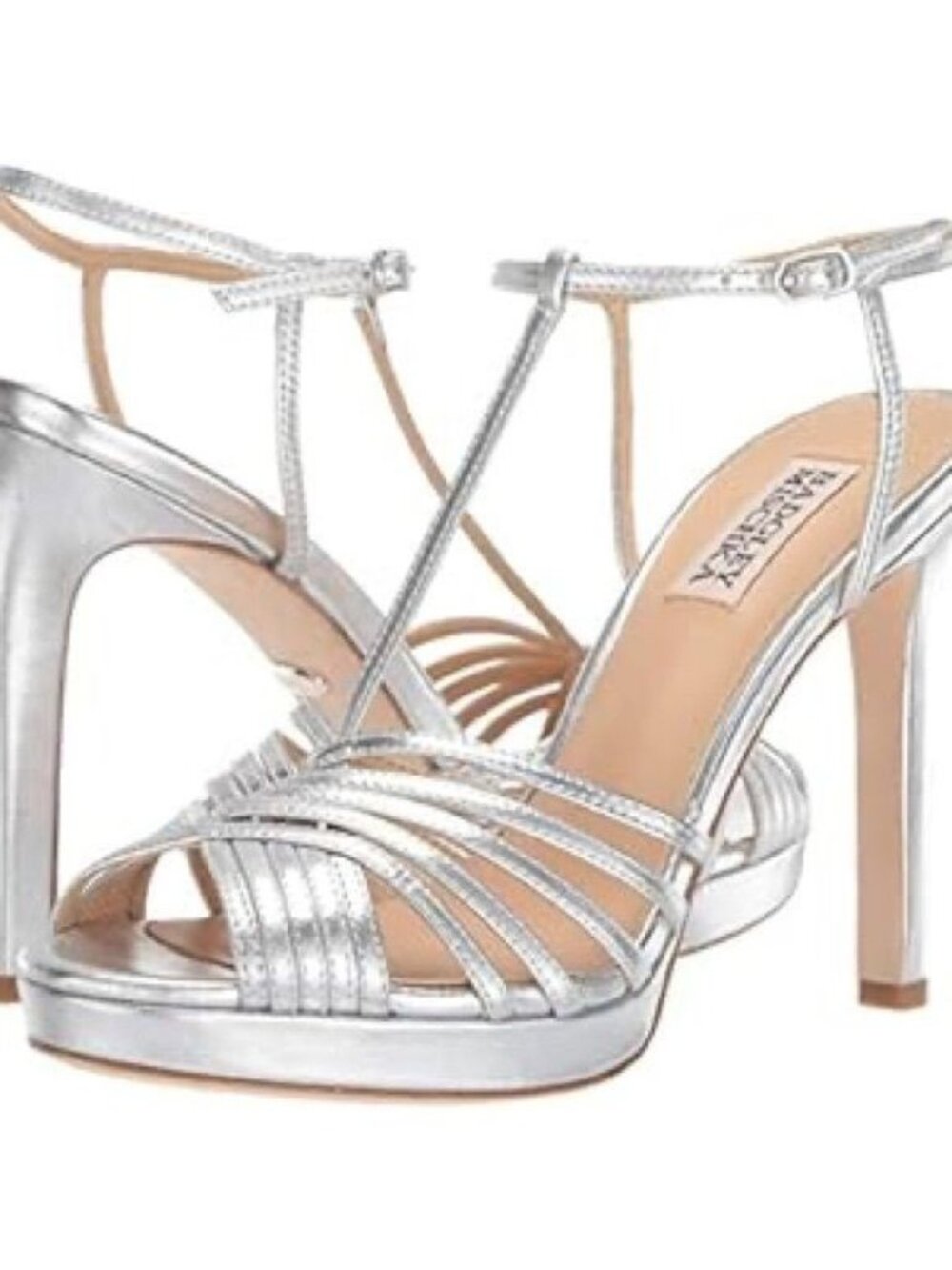 Badgley Mischka Womens Angelica Sandal Platinum Leather Strappy Size 8